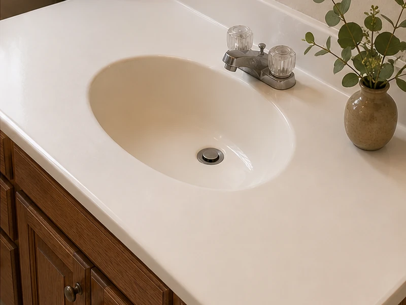 Refinished cultured-marble bathroom vanity top in a Claremont, Berkeley home